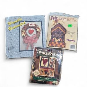 Lot Of 3 Vintage Craft Kits – Bucilla PatchWorks, FeltWorks, Wreaths Unlimited